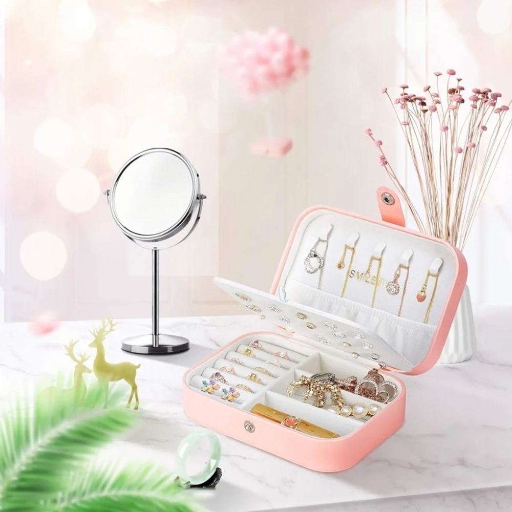 Pink Faux Leather Small Travel Jewelry Box